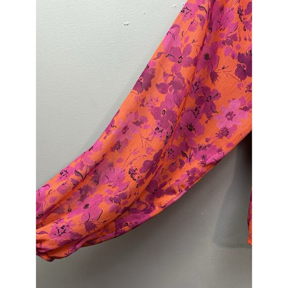 Pink Lily Blouse Womens Large Pink Smocked Floral Sheer Sleeves Ruffles Festival - Picture 7 of 9